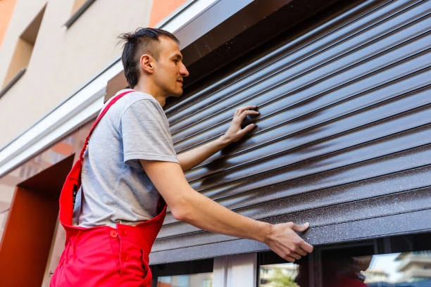 Técnico a reparar estores